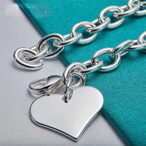 Sterling Silver 925 Chain bracelet with Heart Charm #1508 - Picture 5 of 9